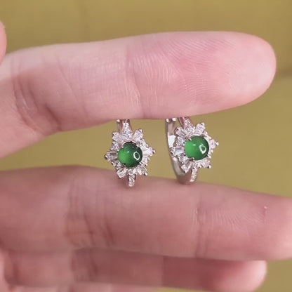 Yingmart Certified Genuine Icy Green Burmese Type A Jadeite Jade Gemstone Earrings Made With 925 Sterling Silver earrings, Gift for Women