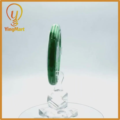 Yingmart  50mm PNJ Certified Natural Color Green White To Green, Black Natural Jadeite Jade Bangle, Real Gemstone, Gift for Her Mom Grandma