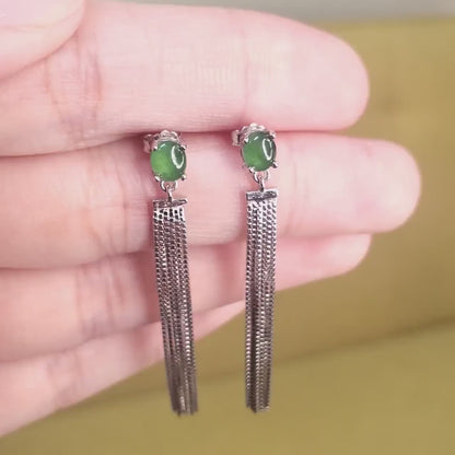 Yingmart Certified Genuine Icy Green Burmese Type A Jadeite Jade Gemstone Earrings Made With 925 Sterling Silver earrings, Gift for Women