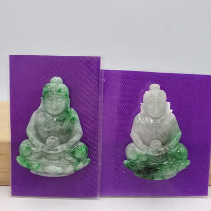 Yingmart White Green Spot Natural Jade Stone Carved Statue of gautama Buddha Jadeite, Protection, Good Luck