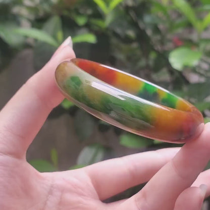 High Quality 48–60mm Jadeite Jade Yellow Mix Red YingMart Bangle Bracelets Gift for Her Grandma Mens Feng Shui Personalized