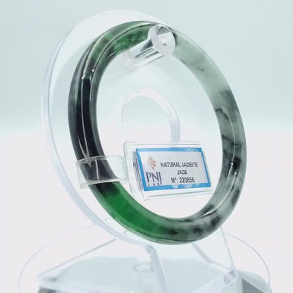 YingCollection 58mm PNJ220856 Certified Natural Color Green With Black Brown Spot Jadeite Jade Bangle Bracelet, Real Gemstone, Jewelry