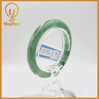Yingmart 53mm PNJ274595 Certified Natural Color Grey White Natural Jadeite Jade Bangle Bracelet, Real Gemstone, Gift for Mom Grandma Sister