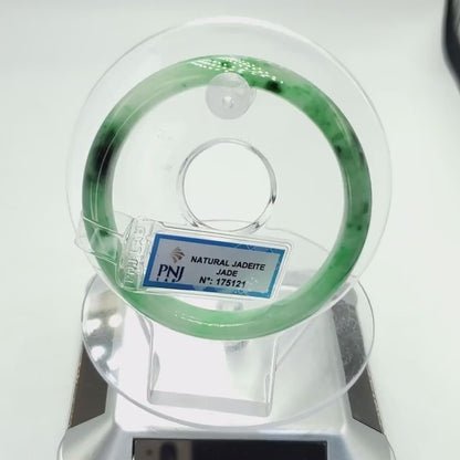 YingCollection 56mm PNJ175121 Certified Natural Color Green White To Dark Green, Grey White Jadeite Jade Bangle Bracelet, Real Gemstone