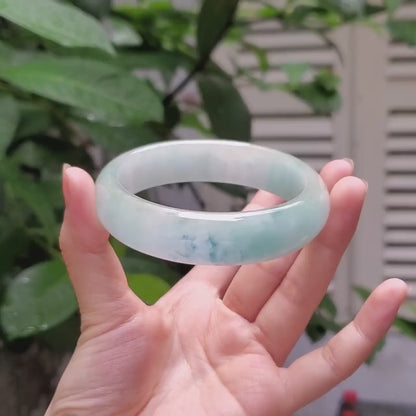 High Quality 48–72mm Natural-Colour Jade White to Blue Floating Veins YingMart Bangle Bracelets Gift for Her Grandmother Sister Mens