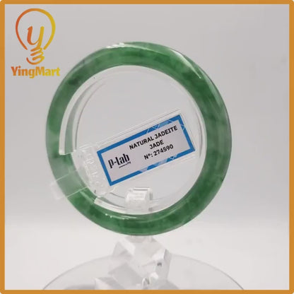 Yingmart 53mm PNJ274590 Certified Natural Color Grey White Natural Jadeite Jade Bangle Bracelet, Real Gemstone, Gift for Mom Grandma Sister