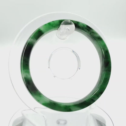 YingCollection 53mm PNJ258403 Certified Natural Color Green White To Dark Green, Grey White Jadeite Jade Bangle Bracelet, Real Gemstone