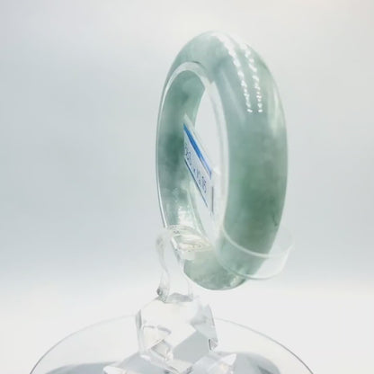 Certified 53mm PNJ277586 Real Jade Bangle | Natural Color Green-White to Green, Grey White Jadeite Bracelet for Men, Women, Grandma, Sister