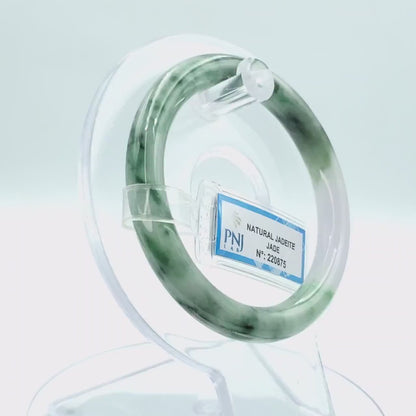 Yingmart 52mm PNJ220875 Certified Natural Color Green With Black Brown Spot Jadeite Jade Bangle Bracelet, Real Gemstone, Jewelry