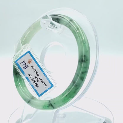 YingCollection 59mm PNJ226709 Certified Natural Color Green With Black Brown Spot Jadeite Jade Bangle Bracelet, Real Gemstone, Jewelry