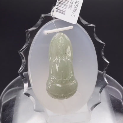 Yingmart White Guan-Yin Buhdda Burmese Myanmar Genuine Jadeite Jade Grade A Hand Craving Pedant