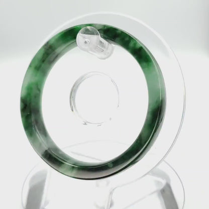 YingCollection 54mm PNJ258404 Certified Natural Color Green White To Dark Green, Grey White Jadeite Jade Bangle Bracelet, Real Gemstone