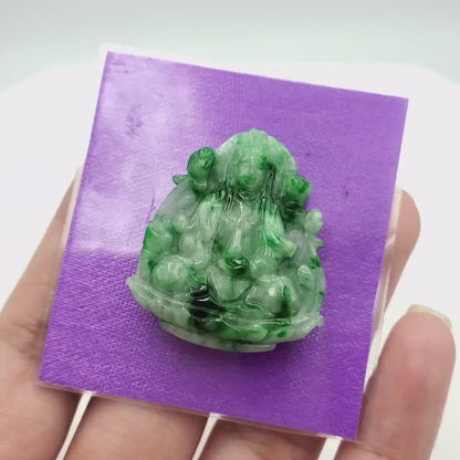 Yingmart Green Natural Jade Stone Carved Statue of Buddha Jadeite, Protection, Good Luck