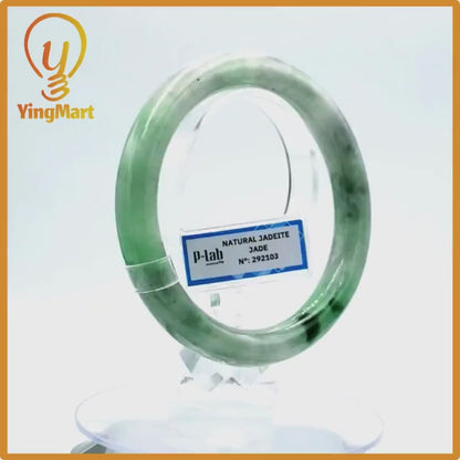 Yingmart 67mm PNJ Certified Natural Color Grey White Natural Jadeite Jade Bangle Bracelet, Real Gemstone, Gift for Her Mom Grandma Sister