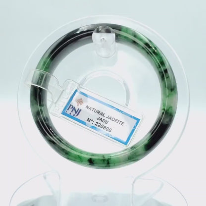 Yingmart 52mm PNJ Certified Natural Color Green With Black Brown Spot Jadeite Jade Bangle Bracelet, Real Gemstone, Jewelry