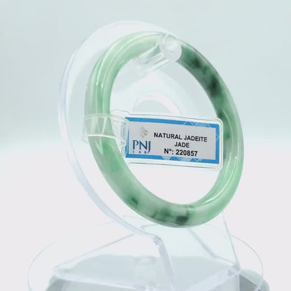 YingCollection 55mm PNJ220857 Certified Natural Color Green With Black Brown Spot Jadeite Jade Bangle Bracelet, Real Gemstone, Jewelry