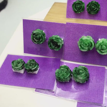 Yingmart Pairs of Green natural Jade stone Charm Caved Rose Face Ring, Earring Pendant Necklace, Earring, Decoration, Good Luck Pendant