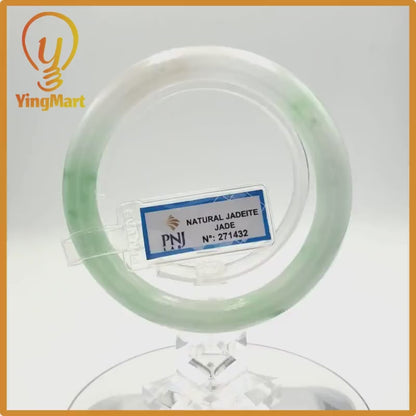 Yingmart 58mm PNJ Certified Natural Color Grey White Natural Jadeite Jade Bangle Bracelet, Real Gemstone, Gift for Her Mom Grandma Sister