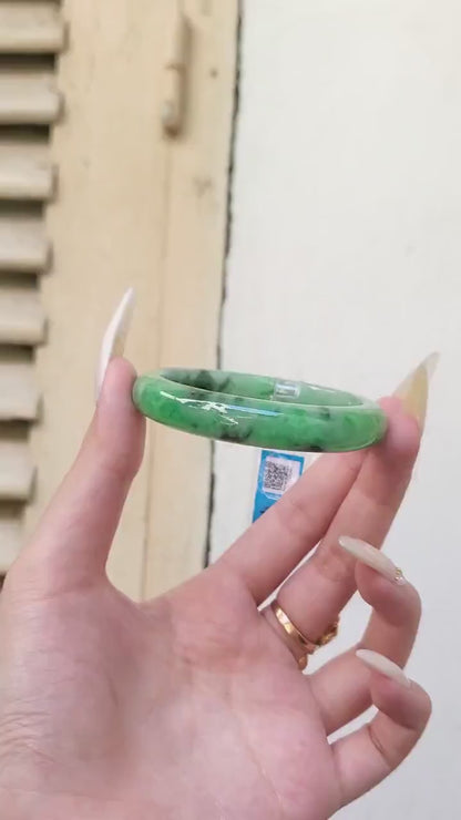 Yingmart 54mm PNJ Certified Natural Color Green White  Natural Jadeite Jade Bangle Bracelet, Real Gemstone Gift for Her Mom Sister Grandma