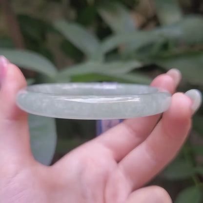 Yingmart  57mm PNJ Certified Natural Color Grey White Natural Jadeite Jade Bangle Bracelet, Real Gemstone, Gift for Her Mom Grandma Sister