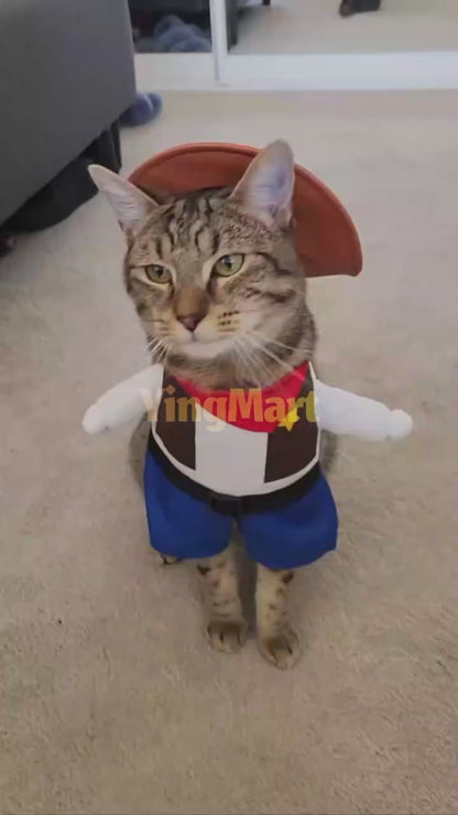 Funny Pet Cowboy Costume Role Play Suit Cat Dog Halloween Christmas Party Outfit