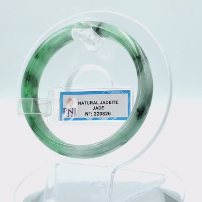 Yingmart 53mm PNJ Certified Natural Color Green With Black Brown Spot Jadeite Jade Bangle Bracelet, Real Gemstone, Jewelry