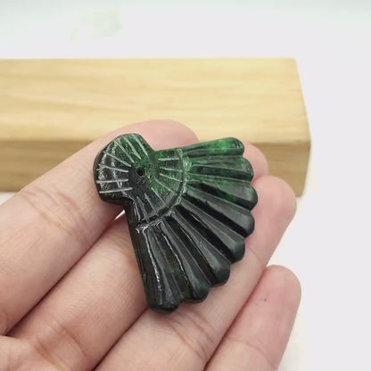 Yingmart Pairs of Green natural jade charm Caved Hand Fan, necklace, Earrings, Pendant, Chain bracelet bead decoration, Lucky pendant