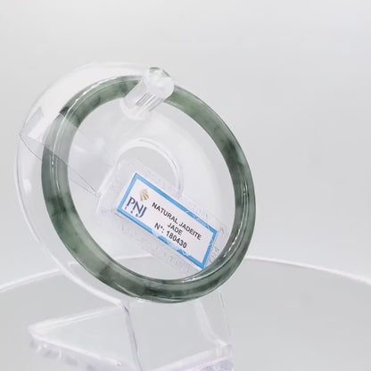 Yingmart 59mm PNJ180430 Certified Natural Light To Dark Greyish Green.GRey White jade bangle Bracelet, Real Gemstone, Vintage Jewelry