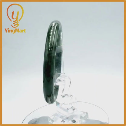Yingmart  62mm PNJ Certified Natural Color Grey White Natural Jadeite Jade Bangle Bracelet, Real Gemstone, Gift for Her Mom Grandma Sister