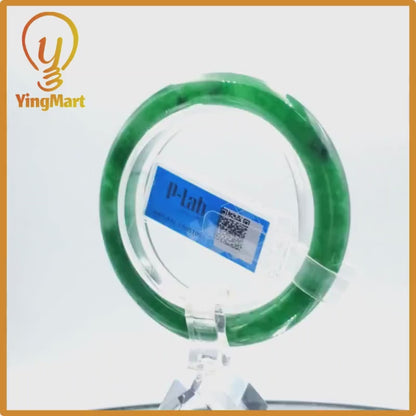 Yingmart 51mm PNJ Certified Natural Color Grey White Natural Jadeite Jade Bangle Bracelet, Real Gemstone, Gift for Her Mom Grandma Sister