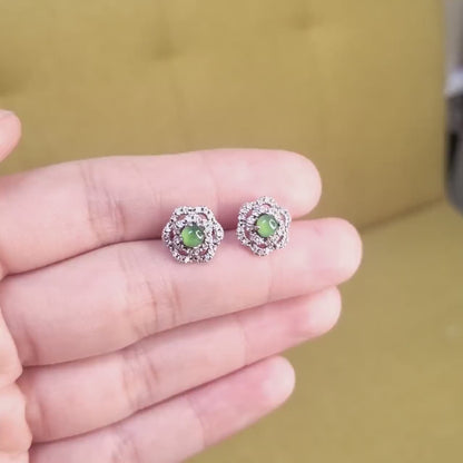 Yingmart Certified Genuine Icy Green Burmese Type A Jadeite Jade Gemstone Earrings Made With 925 Sterling Silver earrings, Gift for Women