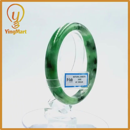 Yingmart 66mm PNJ Certified Natural Color Grey White Natural Jadeite Jade Bangle Bracelet, Real Gemstone, Gift for Her Mom Grandma Sister