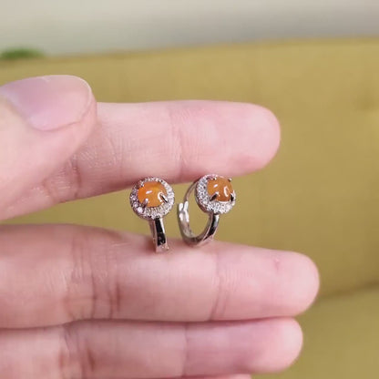 Yingmart certified genuine icy Orange burmese type a jadeite jade gemstone earrings made with 925 sterling silver earrings, gift for women