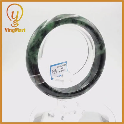 Yingmart 60mm PNJ Certified Natural Color Grey White Natural Jadeite Jade Bangle Bracelet, Real Gemstone, Gift for Her Mom Grandma Sister