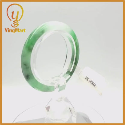 Yingmart  47mm PNJ Certified Natural Color Greyish Very Slightly Green To Very Dark Green Natural Jadeite Jade Bangle, Real Gemstone
