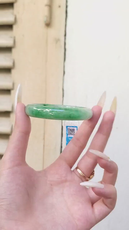 Yingmart 55mm PNJ Certified Natural Color Green White  Natural Jadeite Jade Bangle Bracelet, Real Gemstone Gift for Her Mom Sister Grandma