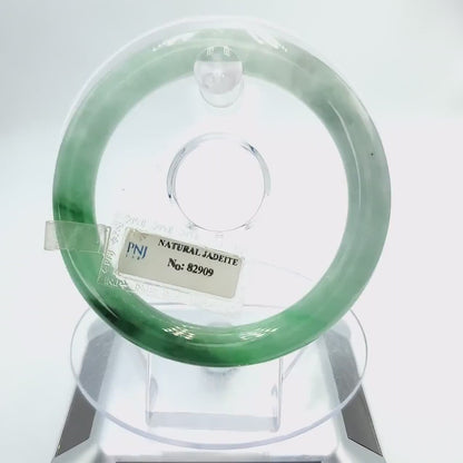 YingCollection 59mm PNJ82909 Certified Natural Color Green White To Light Green, Black Jadeite Jade Bangle Bracelet, Real Gemstone