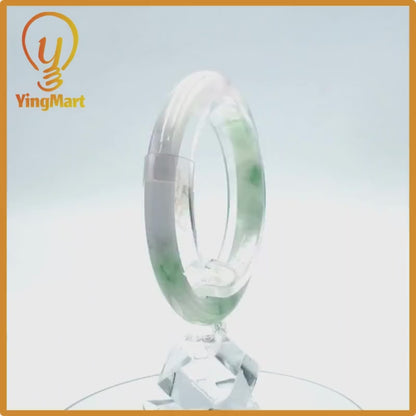 Yingmart  49mm PNJ Certified Natural Color Greyish Very Slightly Green Natural Jadeite Jade Bangle, Real Gemstone, Gift for Her Mom Grandma
