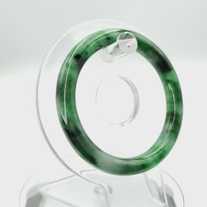 YingCollection 53mm PNJ258383 Certified Natural Color Green White To Dark Green, Grey White Jadeite Jade Bangle Bracelet, Real Gemstone