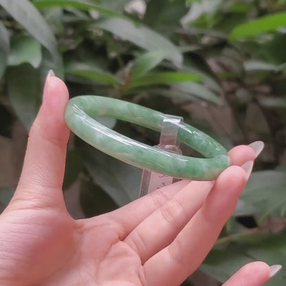 Yingmart  56mm PNJ Certified Natural Color Medium Green, Grey White Natural Jadeite Jade Bangle Bracelet, Real Gemstone, Gift for Her Mom