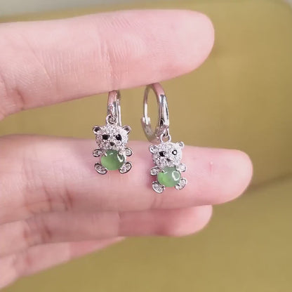 Yingmart Certified Genuine Icy Green Burmese Type A Jadeite Jade Gemstone Earrings Made With 925 Sterling Silver earrings, Gift for Women