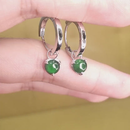Yingmart Certified Genuine Icy Green Burmese Type A Jadeite Jade Gemstone Earrings Made With 925 Sterling Silver earrings, Gift for Women