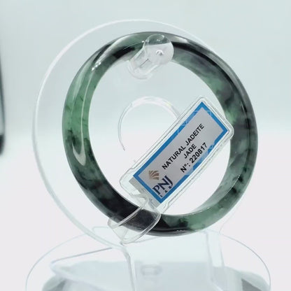 YingCollection 55mm PNJ220817  Certified Natural Color Green With Black Brown Spot Jadeite Jade Bangle Bracelet, Real Gemstone, Jewelry