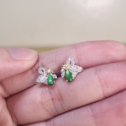 Yingmart Certified Genuine Icy Green Burmese Type A Jadeite Jade Gemstone Earrings Made With 925 Sterling Silver earrings, Gift for Women