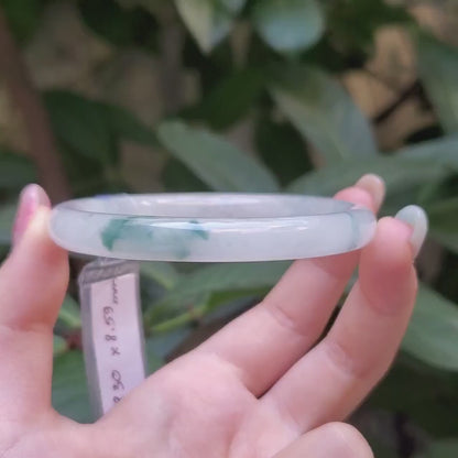 Yingmart 58mm PNJ Certified Natural Color Grey White Natural Jadeite Jade Bangle Bracelet, Real Gemstone, Gift for Her Mom Grandma Sister