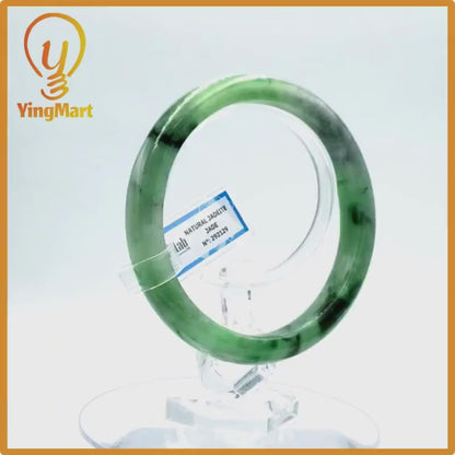 Yingmart 66mm PNJ Certified Natural Color Grey White Natural Jadeite Jade Bangle Bracelet, Real Gemstone, Gift for Her Mom Grandma Sister