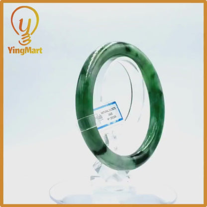Yingmart 67mm PNJ Certified Natural Color Grey White Natural Jadeite Jade Bangle Bracelet, Real Gemstone, Gift for Her Mom Grandma Sister