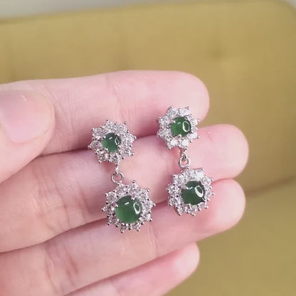 Yingmart certified genuine icy green burmese type a jadeite jade gemstone earrings made with 925 sterling silver earrings, gift for women