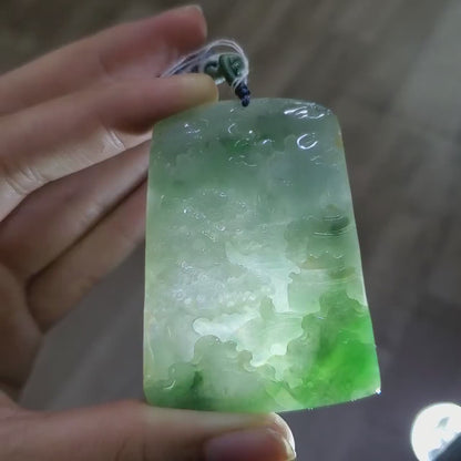 Yingmart Landscape Pendant  Hand Carved 100% Genuine Jadeite Jade  Burmese Myanmar Real Jade Grade A Type A
