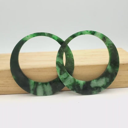Yingmart Pairs of Green natural jade charm Caved Circle, necklace, Earrings, Pendant, decoration, Lucky pendant